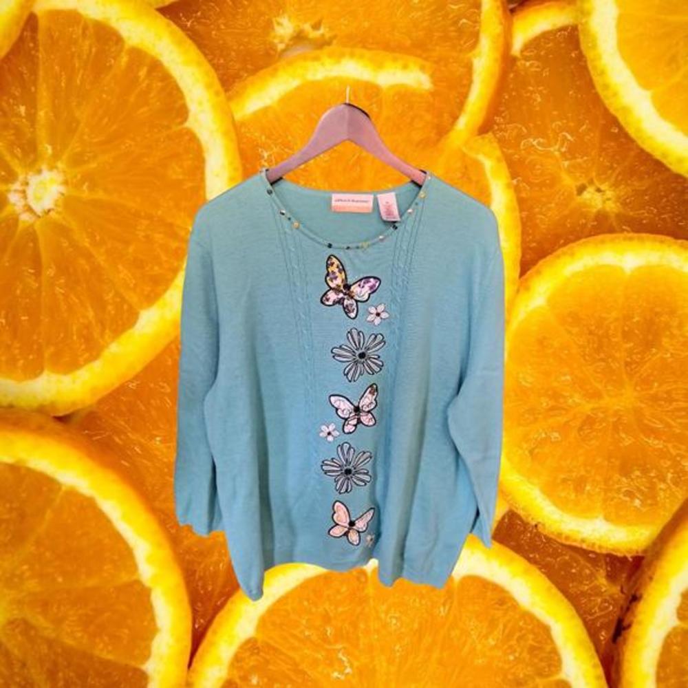Alfred Dunner Butterfly‎ and Flower Sweater Size 2XL